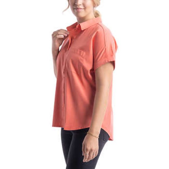 NEW Como Vintage Cap Roll Sleeve Blouse Shirt | Coral Button up Top - Picture 4 of 5